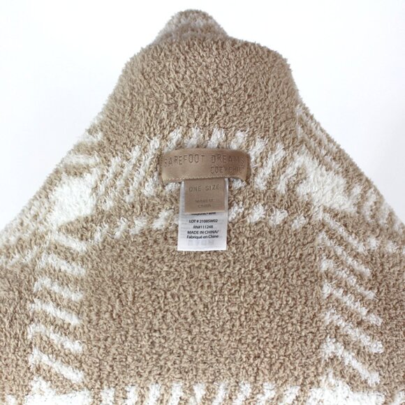 Barefoot Dreams Cozychic Wearable Blanket Ivory Tan Plaid Shawl Collar Wrap OS - Picture 6 of 7